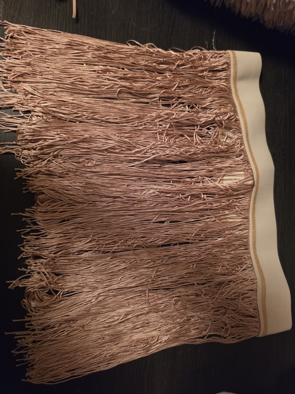 Beige Fringe Trim Elastic Waistband - Women